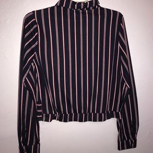 Red and white blue stripped crop top shirt